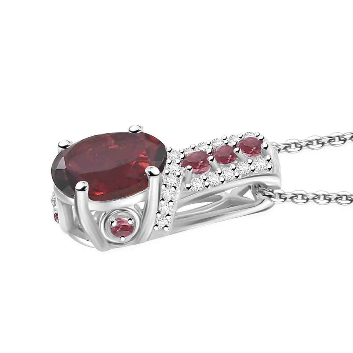 Premium Ouro Fino Rubellite and White Zircon 1.40 ctw Eternal Glow Pendant Necklace in Rhodium Over Sterling Silver 20 Inches image number 3