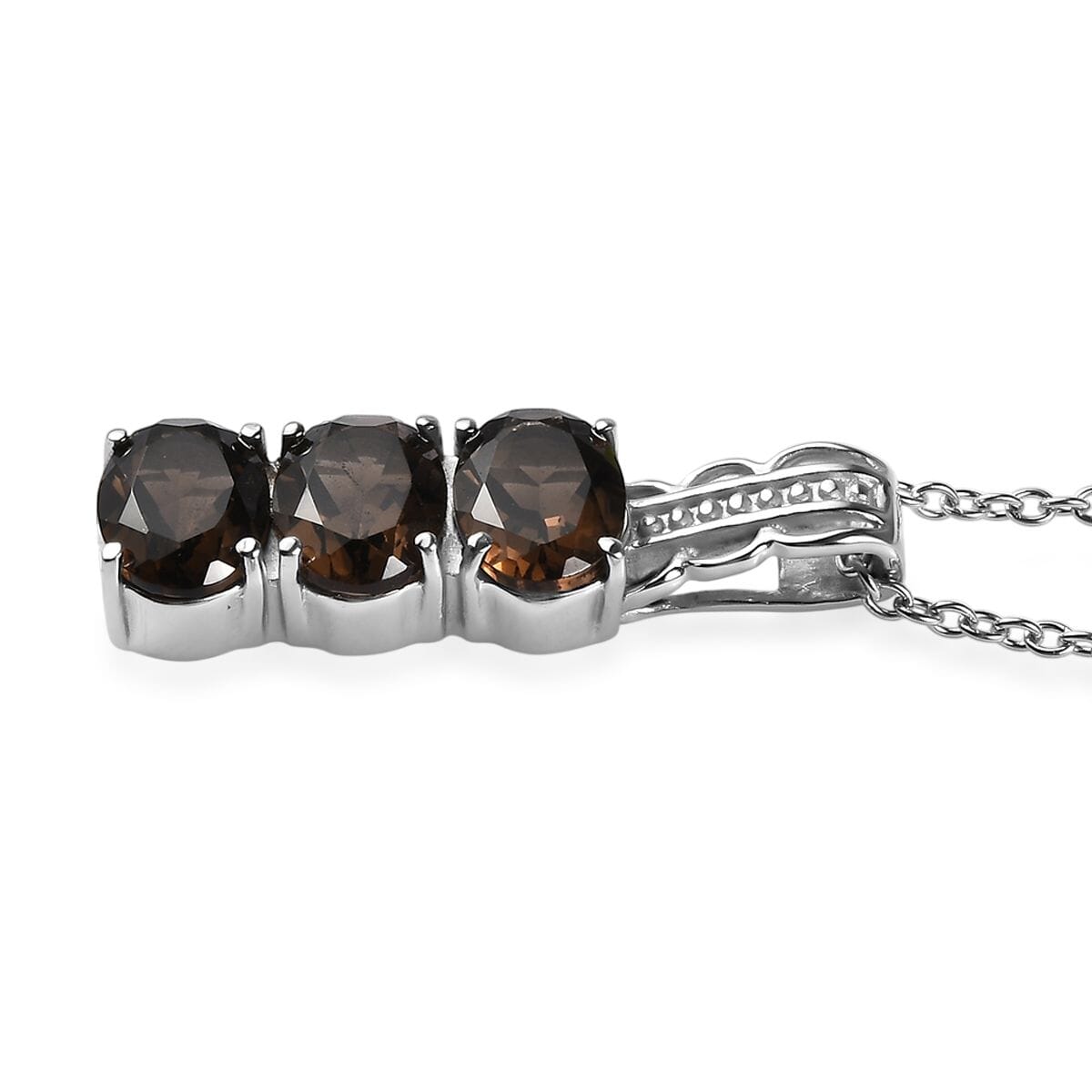 Brazilian Smoky Quartz 9.60 ctw Trilogy Ring (Size 5.0) and Pendant Necklace 20 Inches in Stainless Steel image number 7