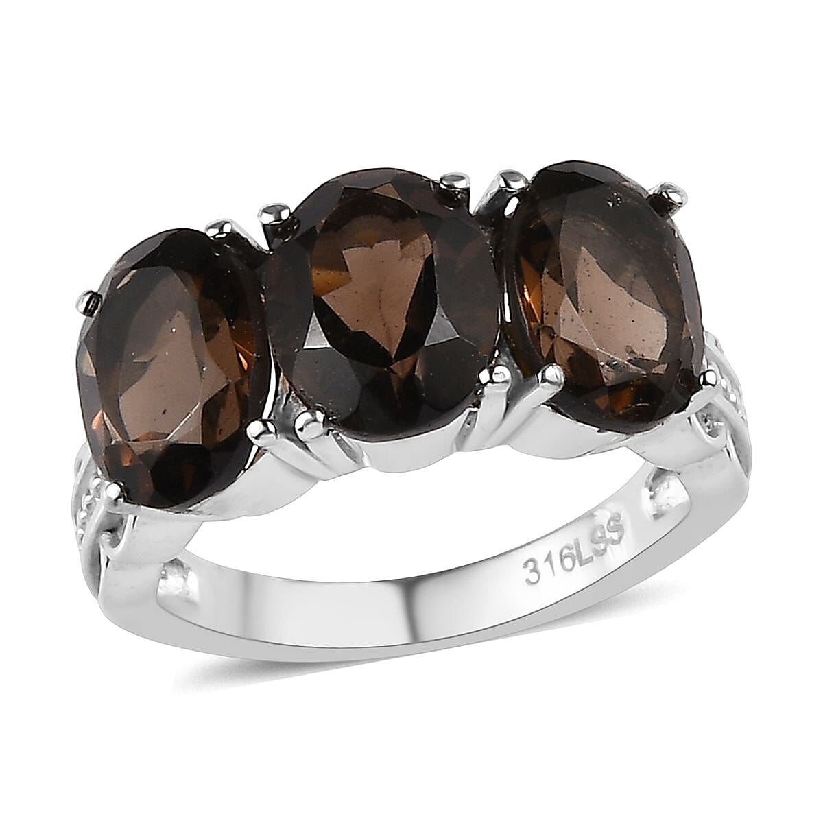 Brazilian Smoky Quartz 9.60 ctw Trilogy Ring (Size 10.0) and Pendant Necklace 20 Inches in Stainless Steel image number 3