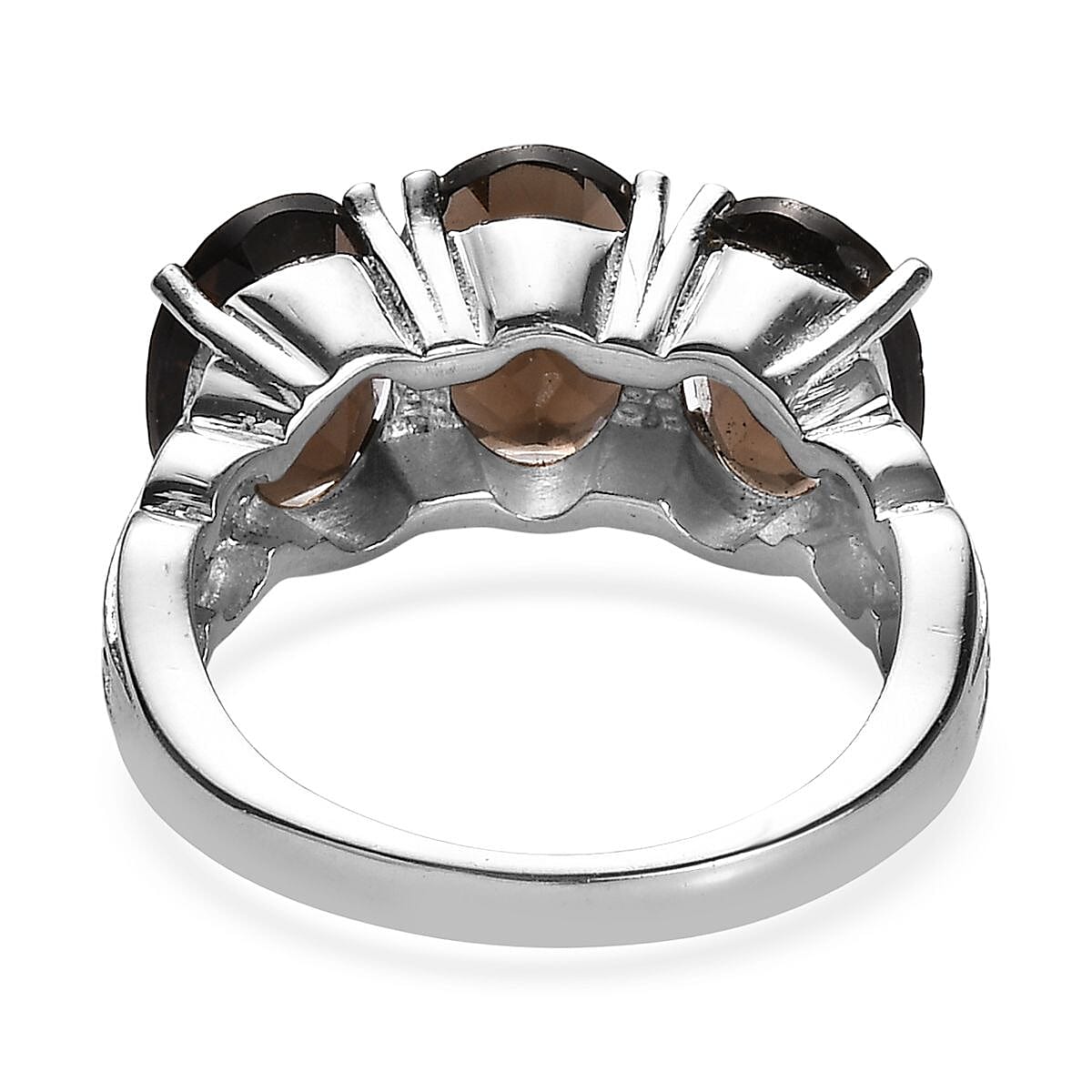 Brazilian Smoky Quartz 9.60 ctw Trilogy Ring (Size 10.0) and Pendant Necklace 20 Inches in Stainless Steel image number 5
