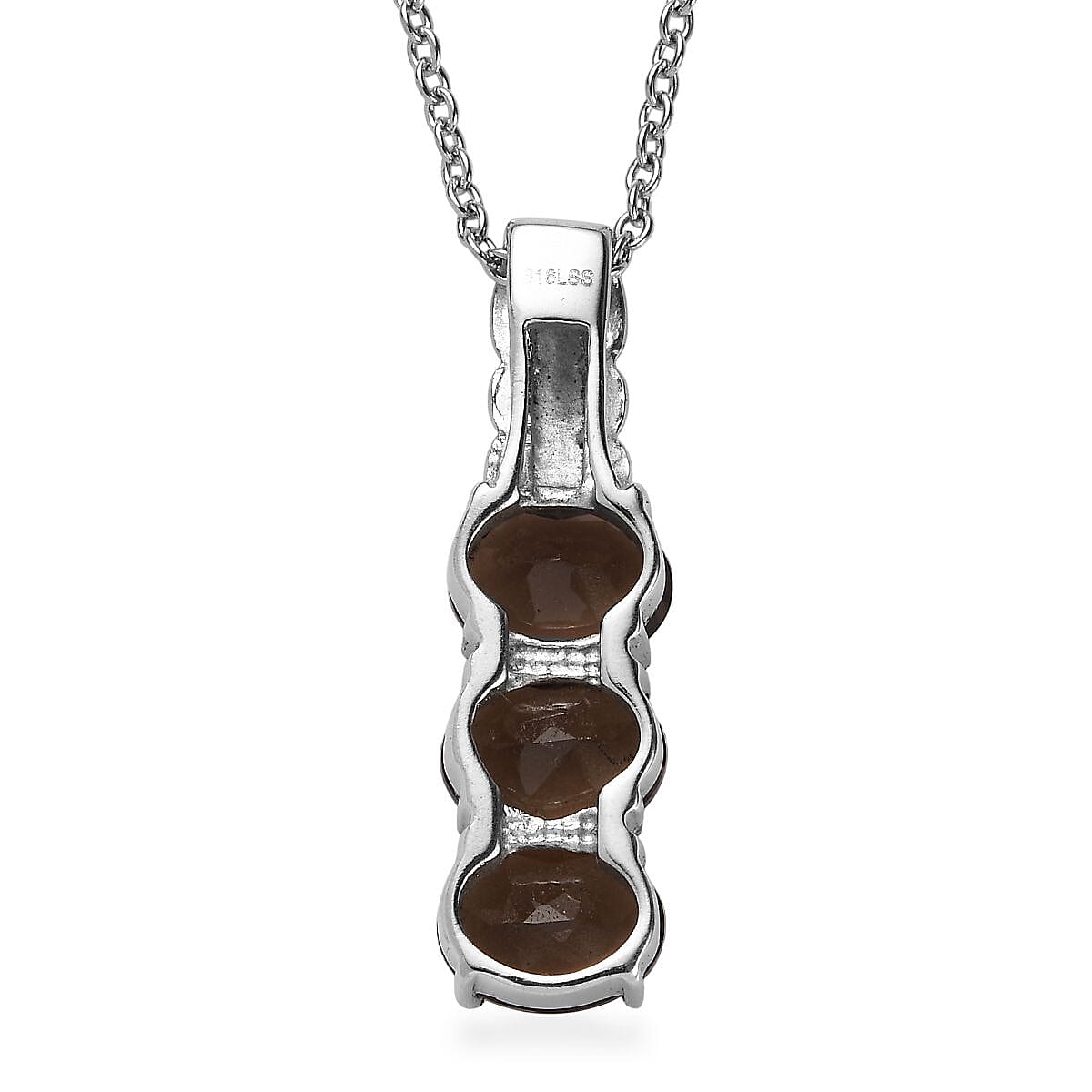 Brazilian Smoky Quartz 9.60 ctw Trilogy Ring (Size 10.0) and Pendant Necklace 20 Inches in Stainless Steel image number 8