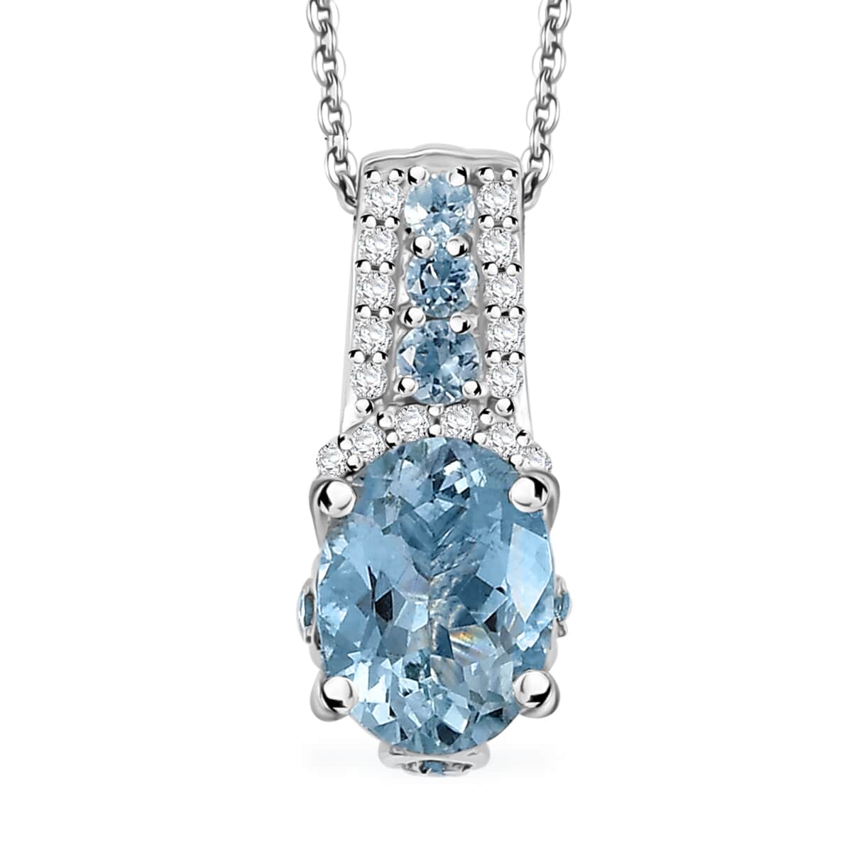 Premium Santa Maria Aquamarine and White Zircon 1.50 ctw Eternal Glow Pendant Necklace in Rhodium Over Sterling Silver 20 Inches image number 0