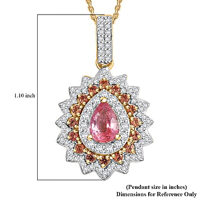 AAA Padparadscha Sapphire (BT) and Moissanite 2.10 ctw Radiant Bloom Pendant Necklace in 18K Vermeil Yellow Gold Over Sterling Silver 20 Inches