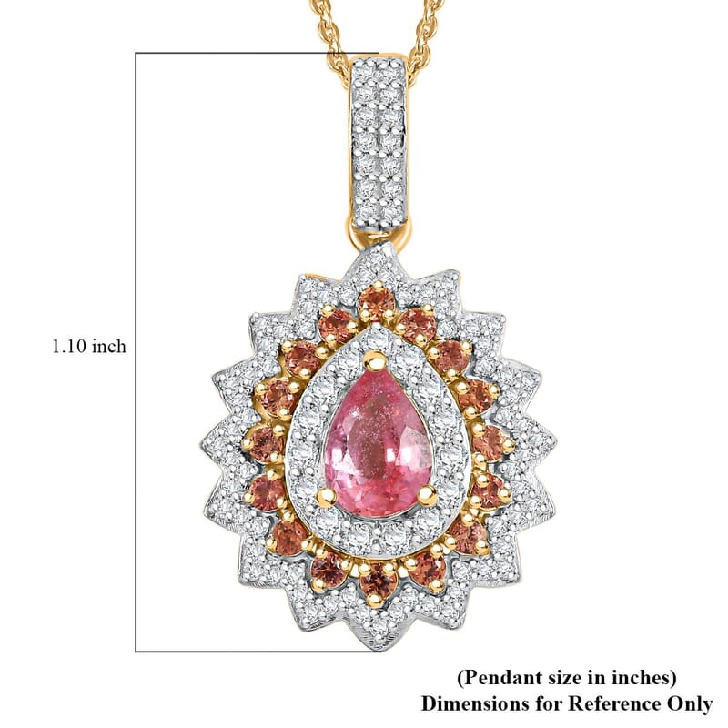 AAA Padparadscha Sapphire (BT) and Moissanite 2.10 ctw Radiant Bloom Pendant Necklace in 18K Vermeil Yellow Gold Over Sterling Silver 20 Inches
