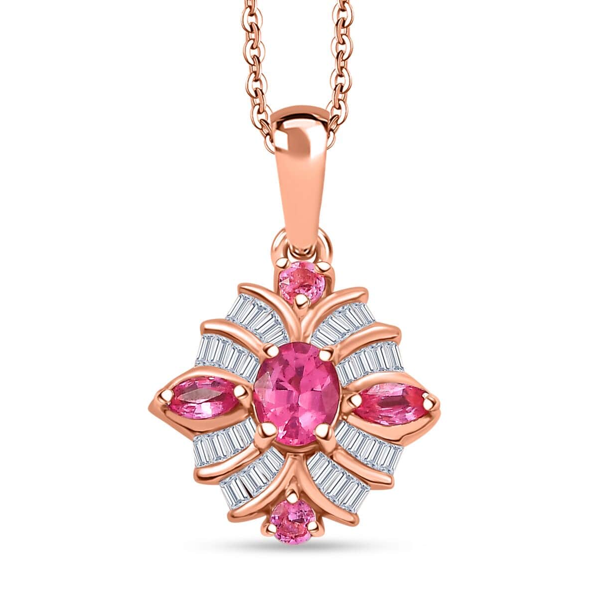 Mahenge Spinel and Diamond 0.90 ctw Starlight Blossom Pendant Necklace 18 Inches in 18K Vermeil Rose Gold Over Sterling Silver image number 0