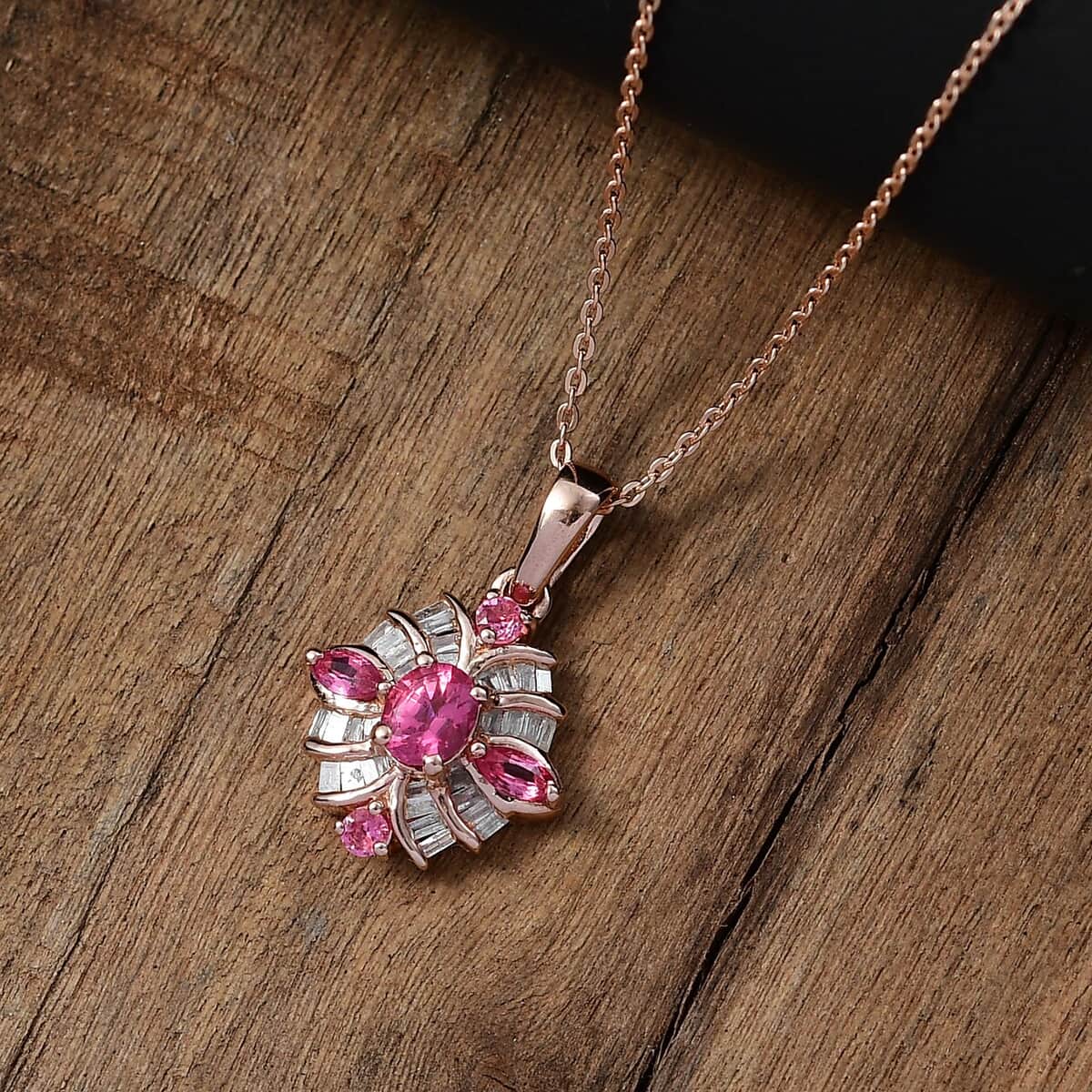 Mahenge Spinel and Diamond 0.90 ctw Starlight Blossom Pendant Necklace 18 Inches in 18K Vermeil Rose Gold Over Sterling Silver image number 1