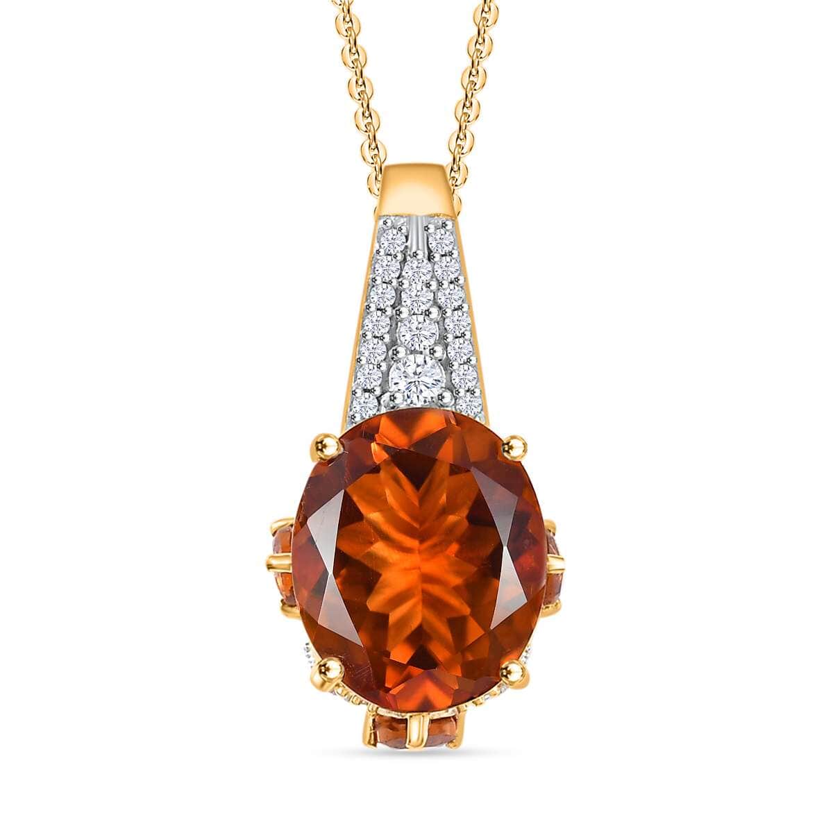 Premium Santa Ana Madeira Citrine and White Zircon 5.60 ctw Amber Crown Pendant Necklace in 18K Vermeil Yellow Gold Over Sterling Silver 20 Inches image number 0