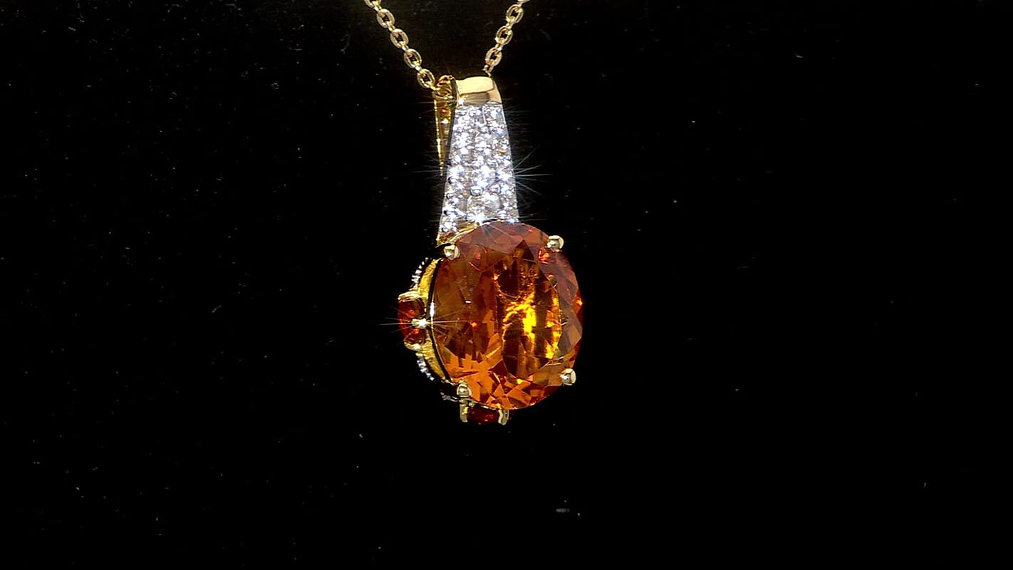 Premium Santa Ana Madeira Citrine and White Zircon 5.60 ctw Amber Crown Pendant Necklace in 18K Vermeil Yellow Gold Over Sterling Silver 20 Inches