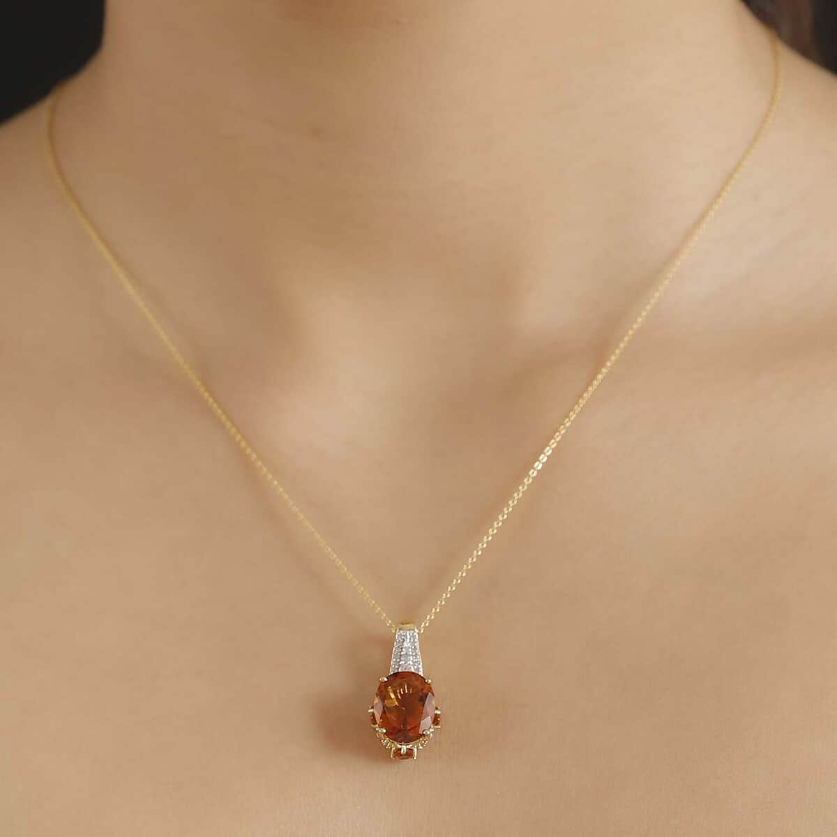 Premium Santa Ana Madeira Citrine and White Zircon 5.60 ctw Amber Crown Pendant Necklace in 18K Vermeil Yellow Gold Over Sterling Silver 20 Inches image number 2