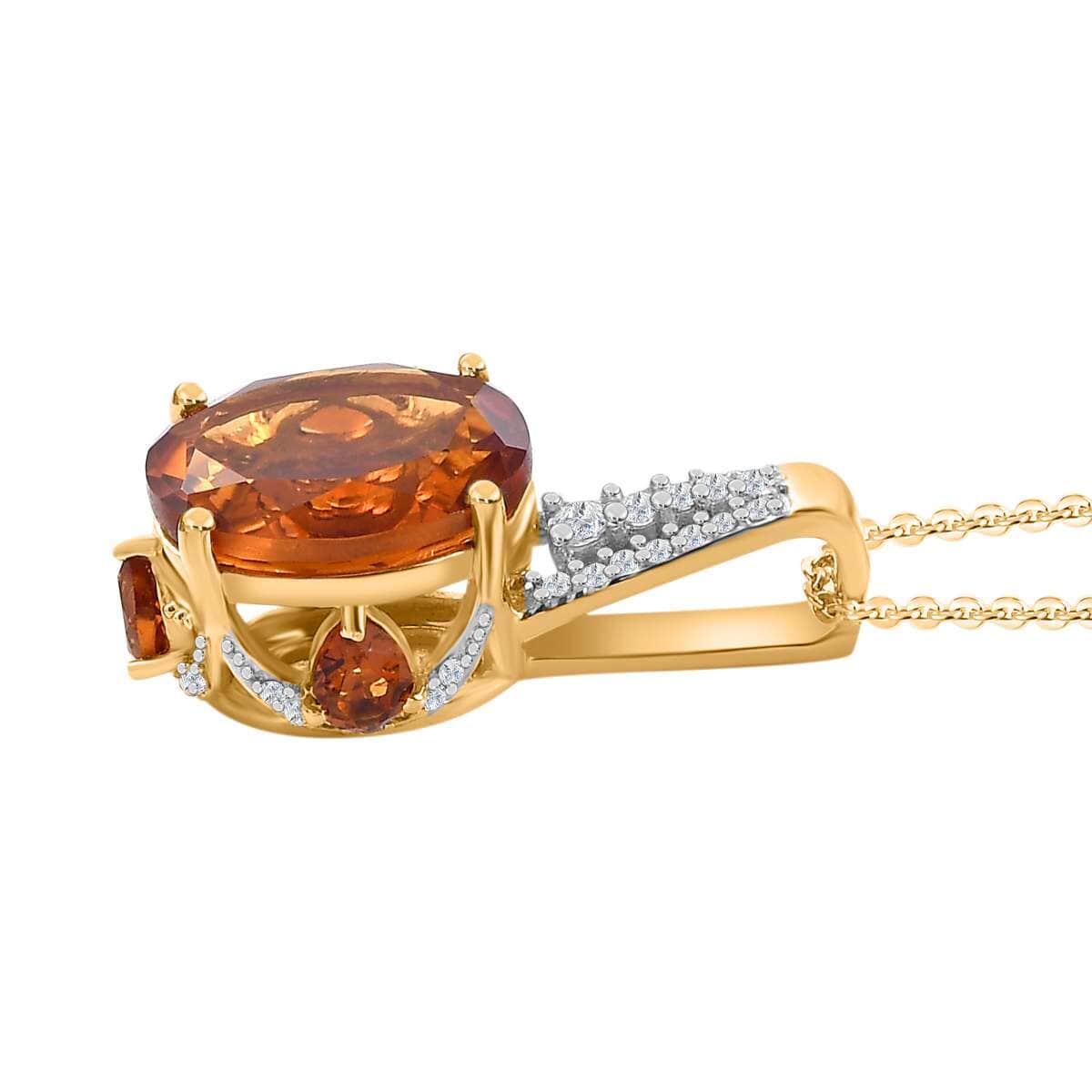 Premium Santa Ana Madeira Citrine and White Zircon 5.60 ctw Amber Crown Pendant Necklace in 18K Vermeil Yellow Gold Over Sterling Silver 20 Inches image number 3