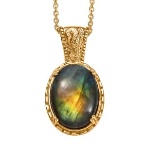 Doorbuster Karis Madagascar Fire Labradorite 18.00 ctw Seahorse Pendant in 18K YG Plated with ION Plated YG Stainless Steel Necklace 20 Inches