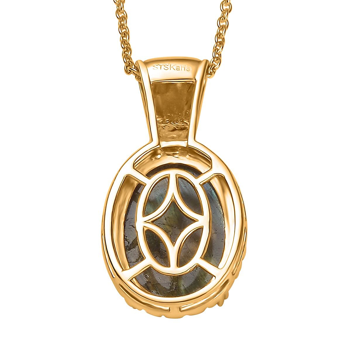 Karis Madagascar Fire Labradorite 18.00 ctw Seahorse Pendant in 18K YG Plated with ION Plated YG Stainless Steel Necklace 20 Inches