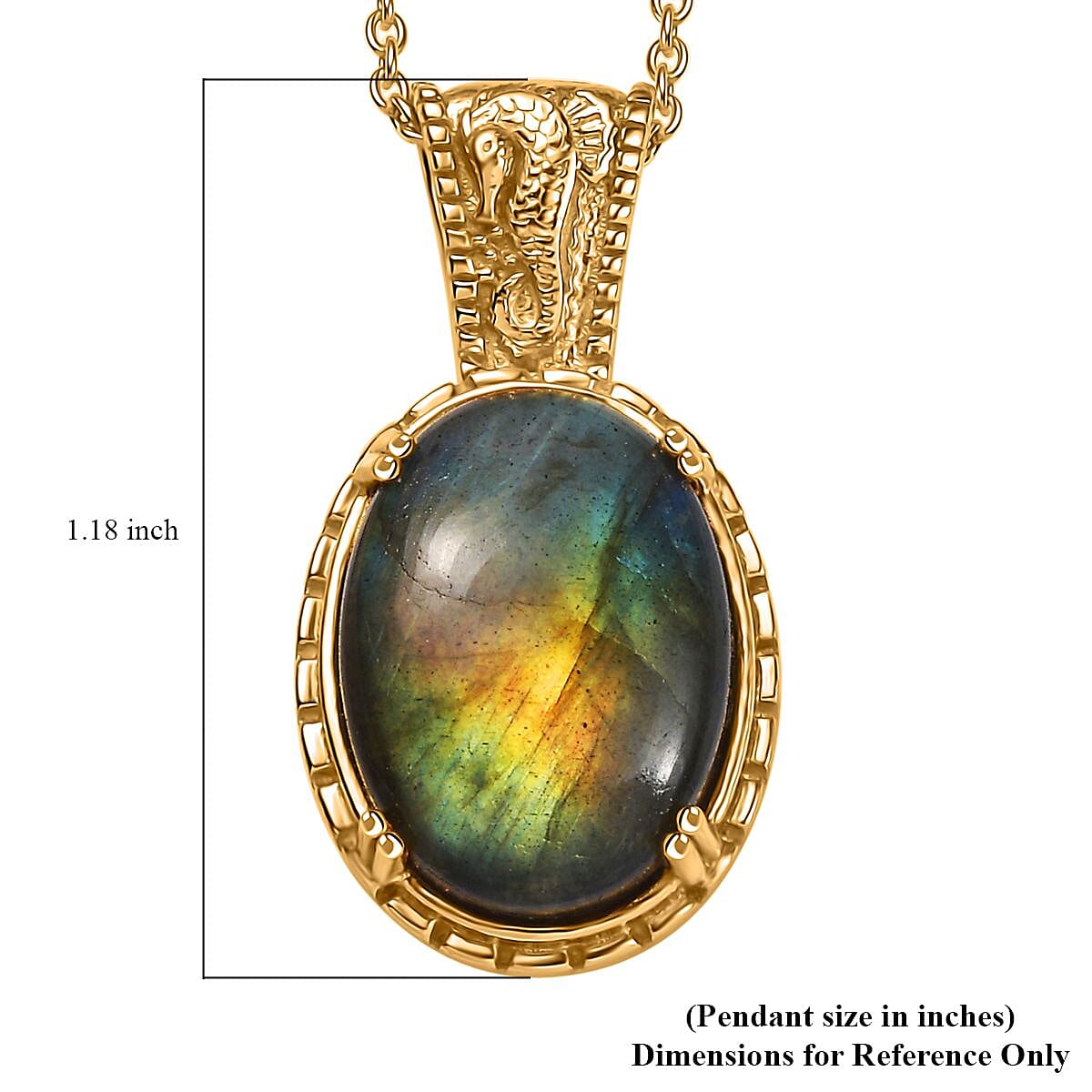 Karis Madagascar Fire Labradorite 18.00 ctw Seahorse Pendant in 18K YG Plated with ION Plated YG Stainless Steel Necklace 20 Inches