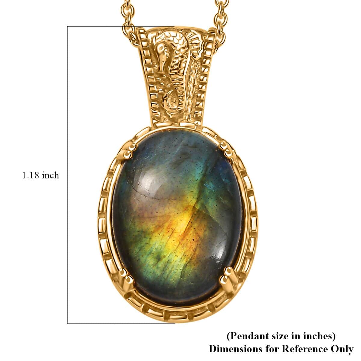 Doorbuster Karis Madagascar Fire Labradorite 18.00 ctw Seahorse Pendant in 18K YG Plated with ION Plated YG Stainless Steel Necklace 20 Inches image number 5