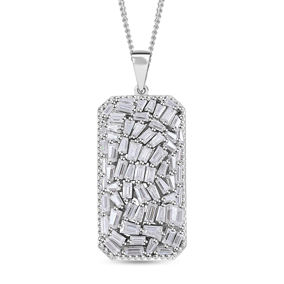 Moissanite 2.60 ctw Baguette Shape Pendant Necklace in Rhodium Over Sterling Silver 20 Inches image number 0