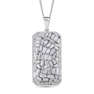 Moissanite 2.60 ctw Baguette Shape Pendant Necklace in Rhodium Over Sterling Silver 20 Inches