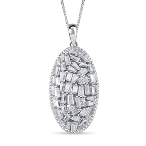 Moissanite 2.50 ctw Oval Shape Pendant Necklace in Rhodium Over Sterling Silver 20 Inches