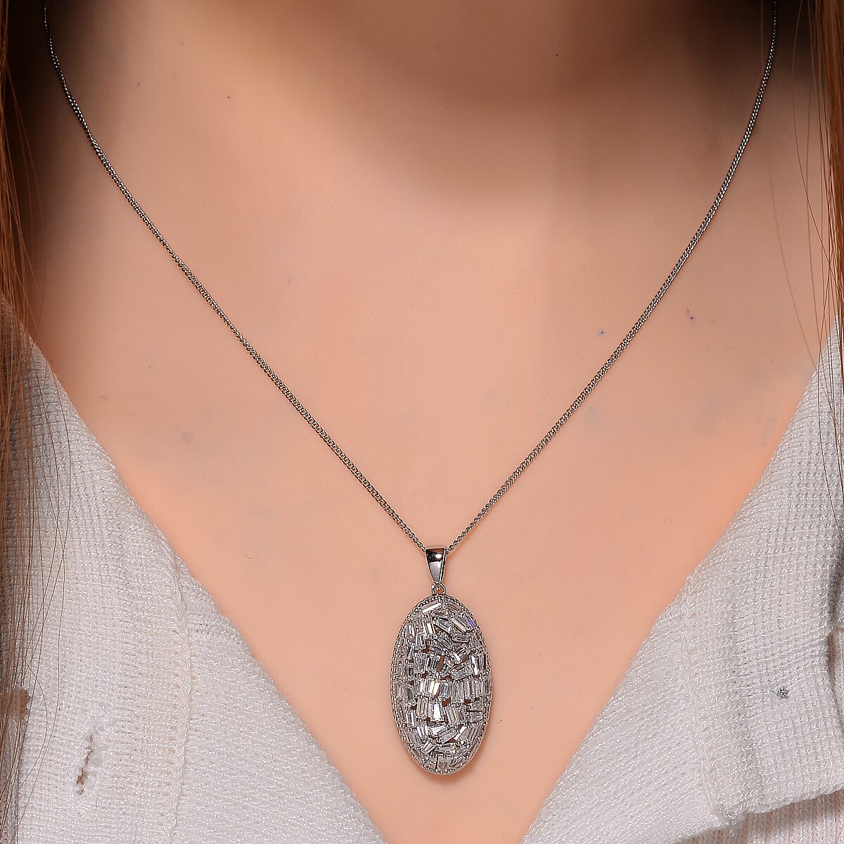 Moissanite 2.50 ctw Oval Shape Pendant Necklace in Rhodium Over Sterling Silver 20 Inches image number 1