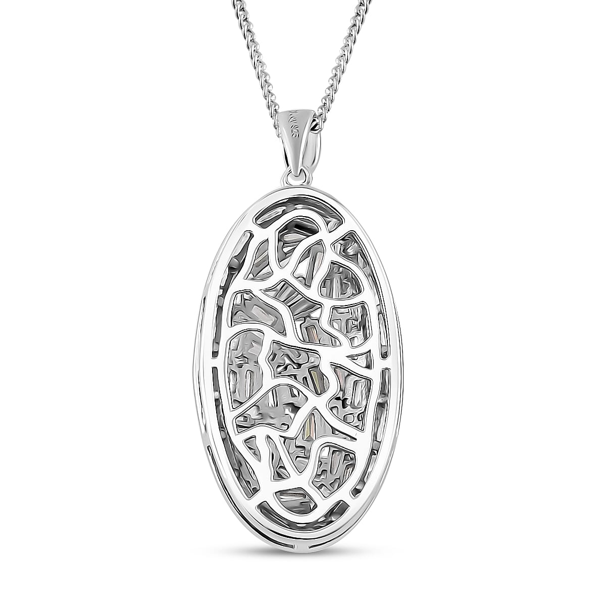 Moissanite 2.50 ctw Oval Shape Pendant Necklace in Rhodium Over Sterling Silver 20 Inches image number 3