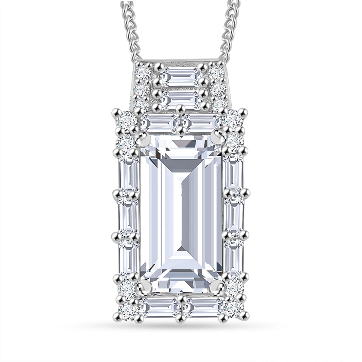 Moissanite 3.90 ctw Pendant Necklace in Rhodium Over Sterling Silver 20 Inches image number 0