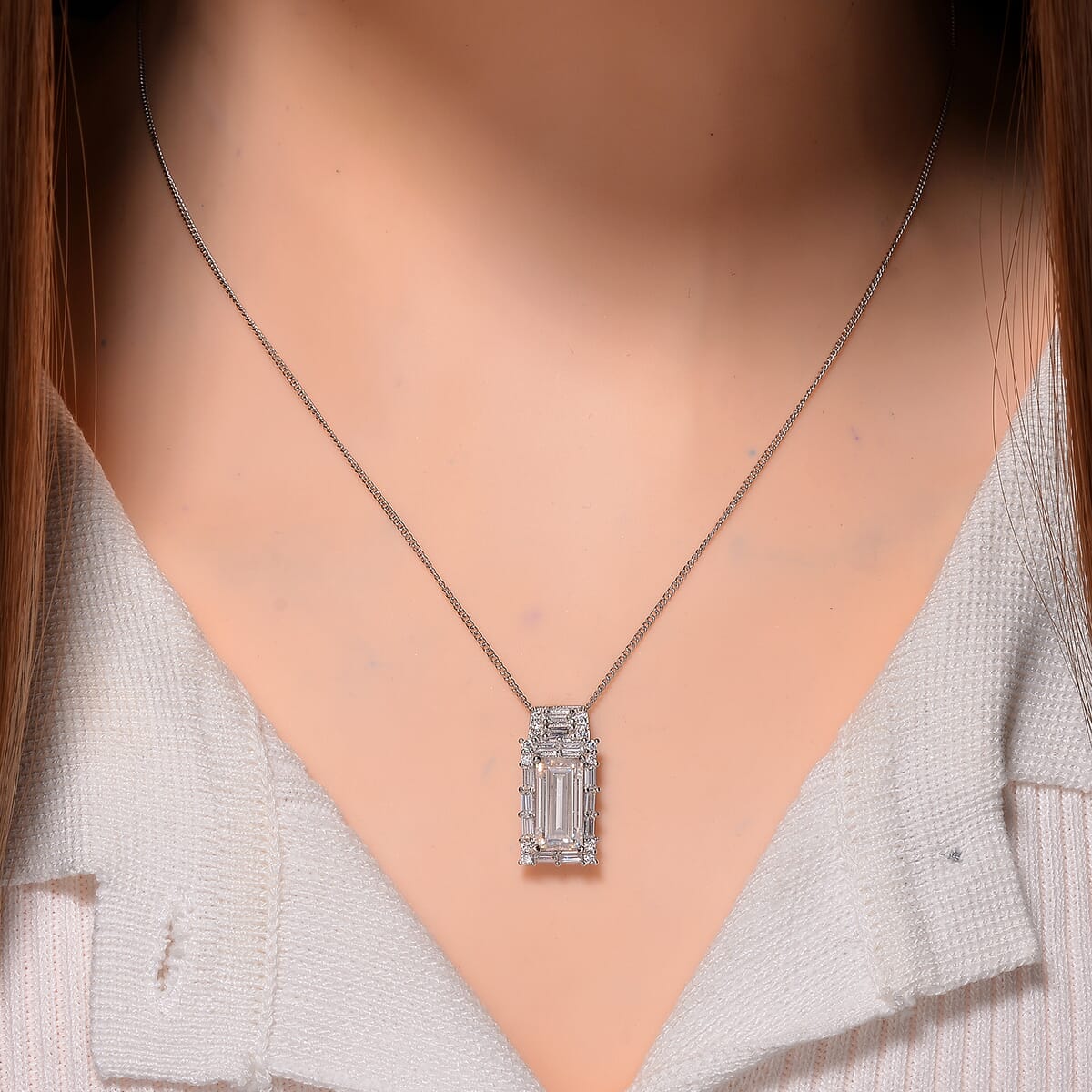 Moissanite 3.90 ctw Pendant Necklace in Rhodium Over Sterling Silver 20 Inches image number 1