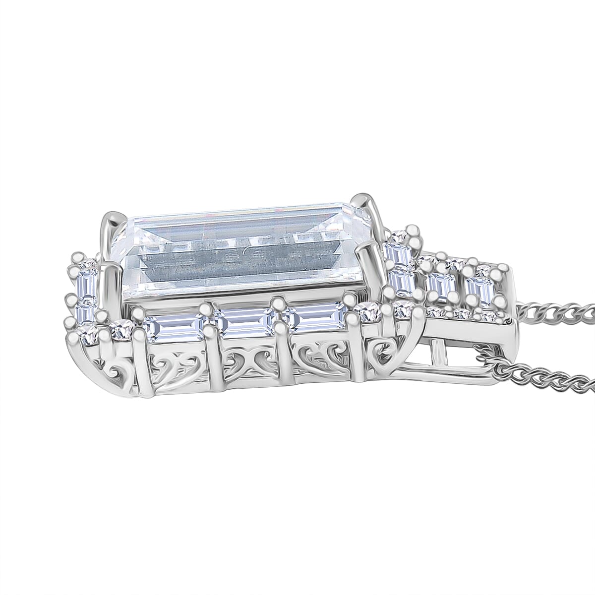 Moissanite 3.90 ctw Pendant Necklace in Rhodium Over Sterling Silver 20 Inches image number 2