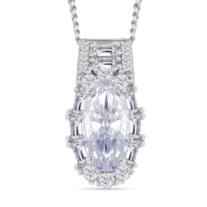 D'Joy Moissanite 3.00 ctw Radiant Majesty Pendant Necklace in Rhodium Over Sterling Silver 20 Inches
