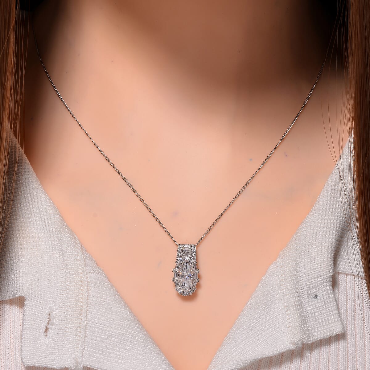 D'Joy Moissanite 3.00 ctw Radiant Majesty Pendant Necklace in Rhodium Over Sterling Silver 20 Inches image number 1