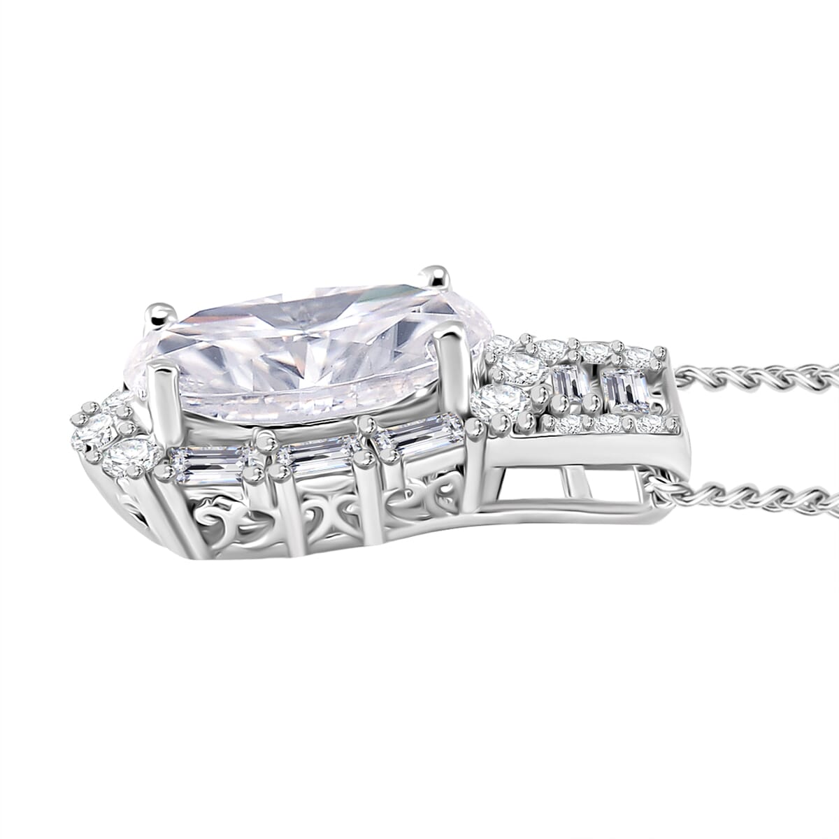 D'Joy Moissanite 3.00 ctw Radiant Majesty Pendant Necklace in Rhodium Over Sterling Silver 20 Inches image number 2