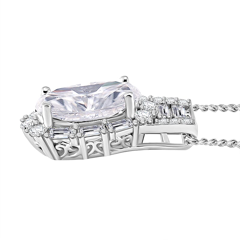 D'Joy Moissanite 3.00 ctw Radiant Majesty Pendant Necklace in Rhodium Over Sterling Silver 20 Inches