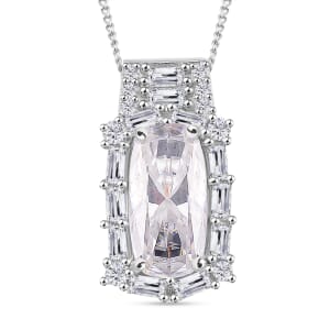 D'Joy Moissanite 3.20 ctw Radiant Majesty Pendant Necklace in Rhodium Over Sterling Silver 20 Inches