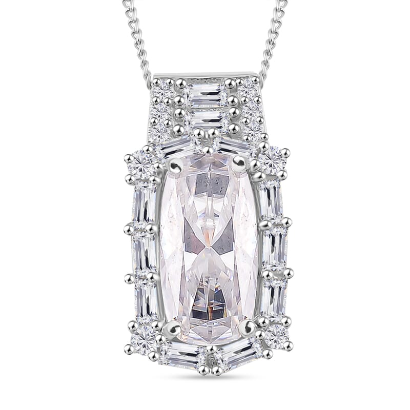 D'Joy Moissanite 3.20 ctw Radiant Majesty Pendant Necklace in Rhodium Over Sterling Silver 20 Inches