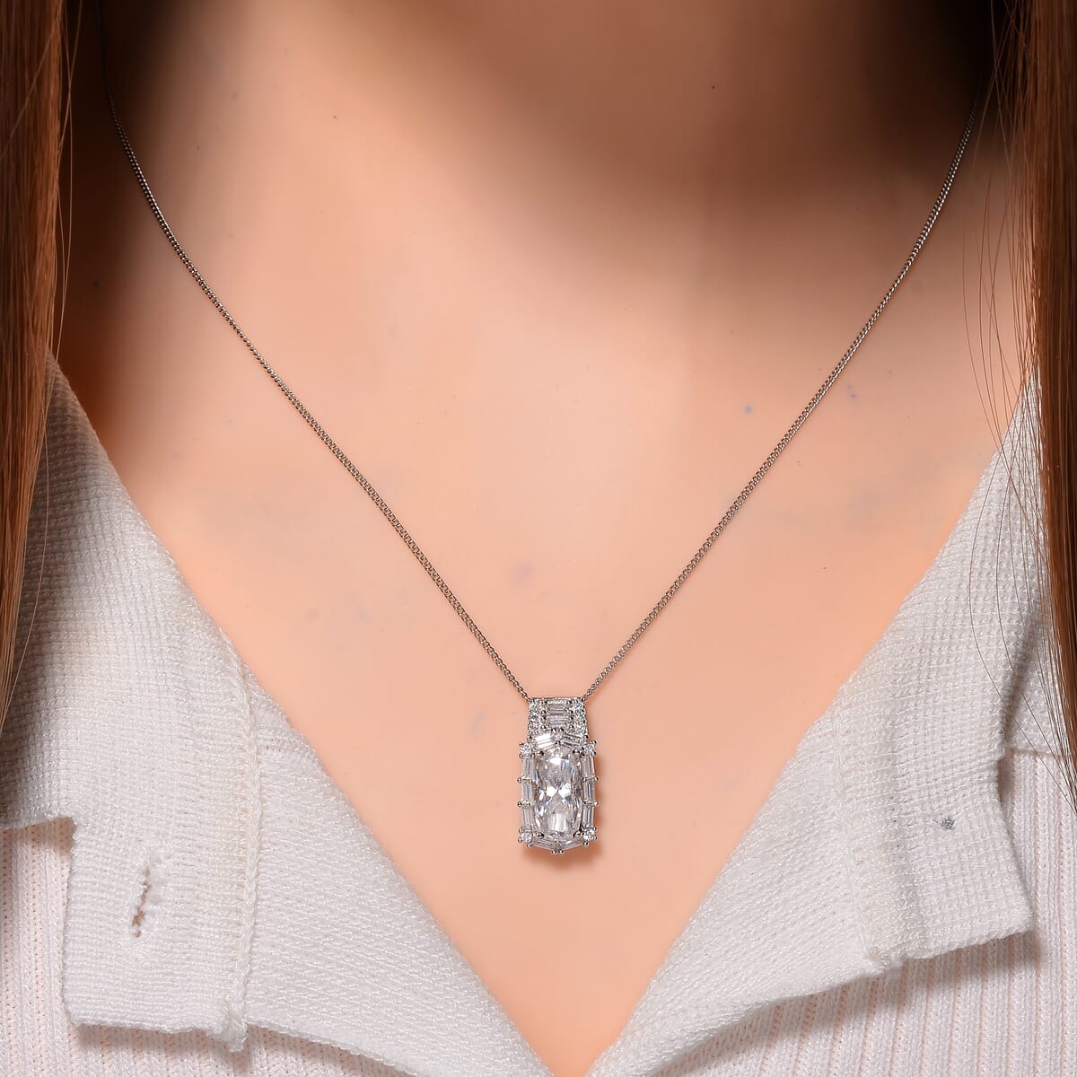 Moissanite 3.20 ctw Pendant Necklace in Rhodium Over Sterling Silver 20 Inches image number 1