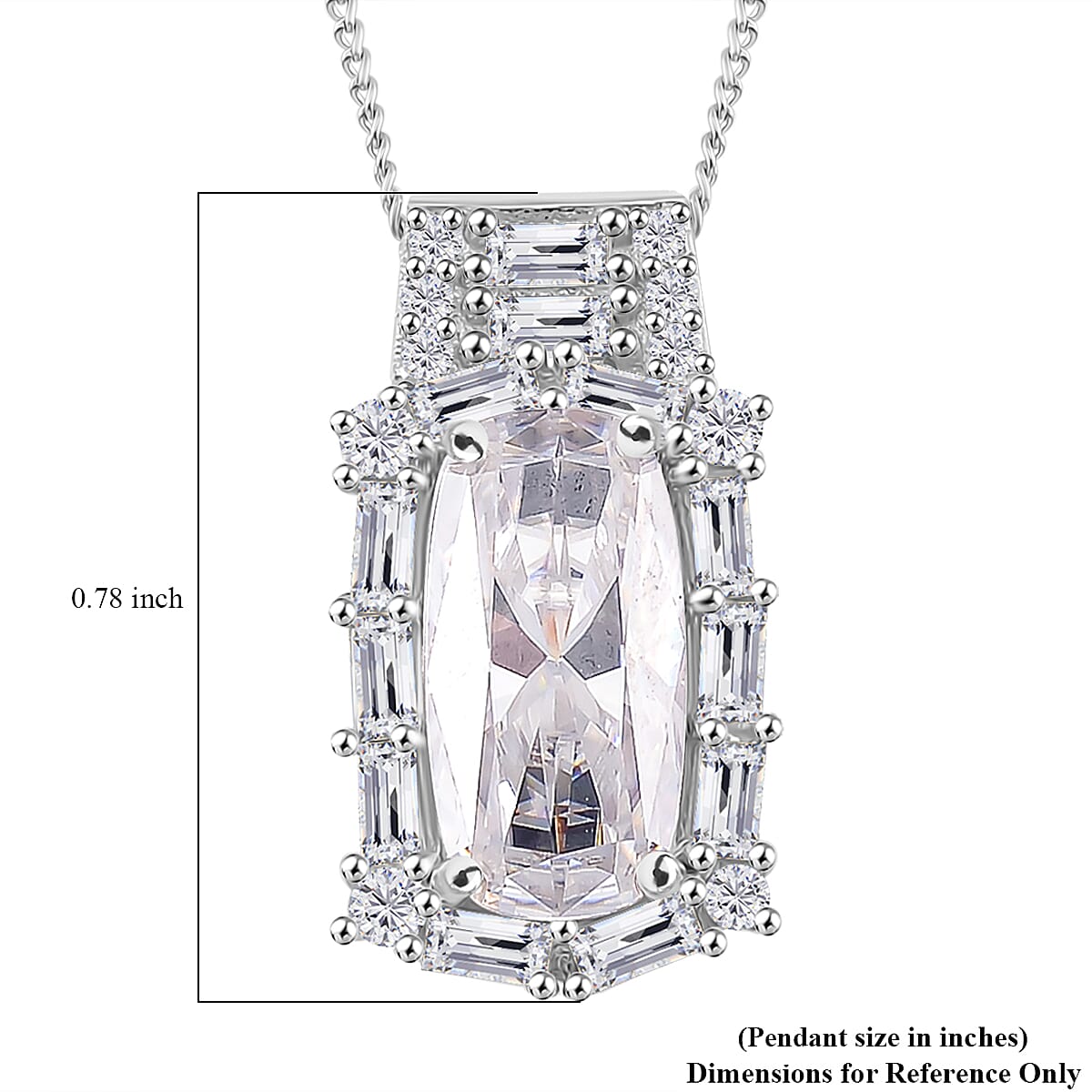 D'Joy Moissanite 3.20 ctw Radiant Majesty Pendant Necklace in Rhodium Over Sterling Silver 20 Inches