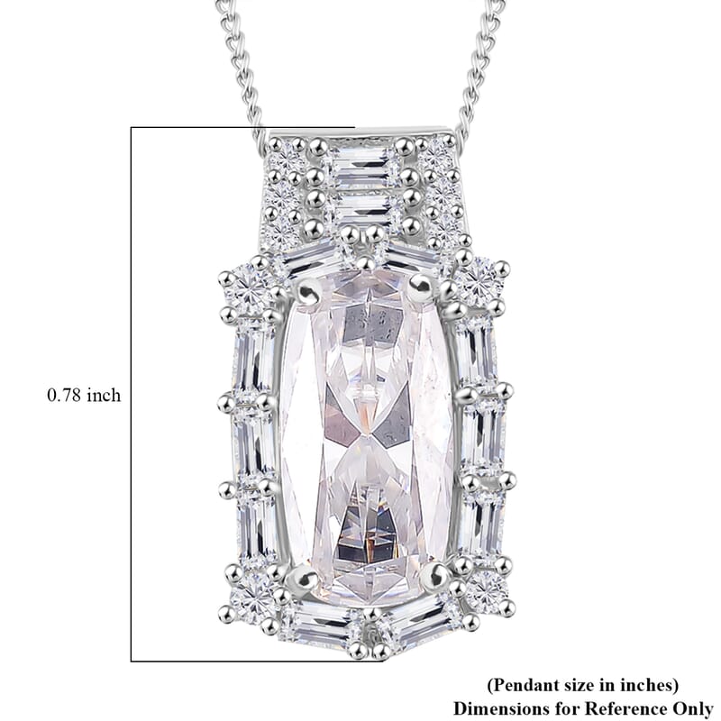 D'Joy Moissanite 3.20 ctw Radiant Majesty Pendant Necklace in Rhodium Over Sterling Silver 20 Inches