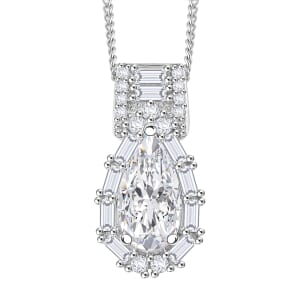 D'Joy Moissanite 2.60 ctw Radiant Majesty Pendant Necklace in Rhodium Over Sterling Silver 20 Inches