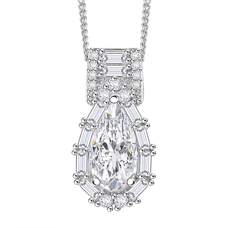 D'Joy Moissanite 2.60 ctw Radiant Majesty Pendant Necklace in Rhodium Over Sterling Silver 20 Inches