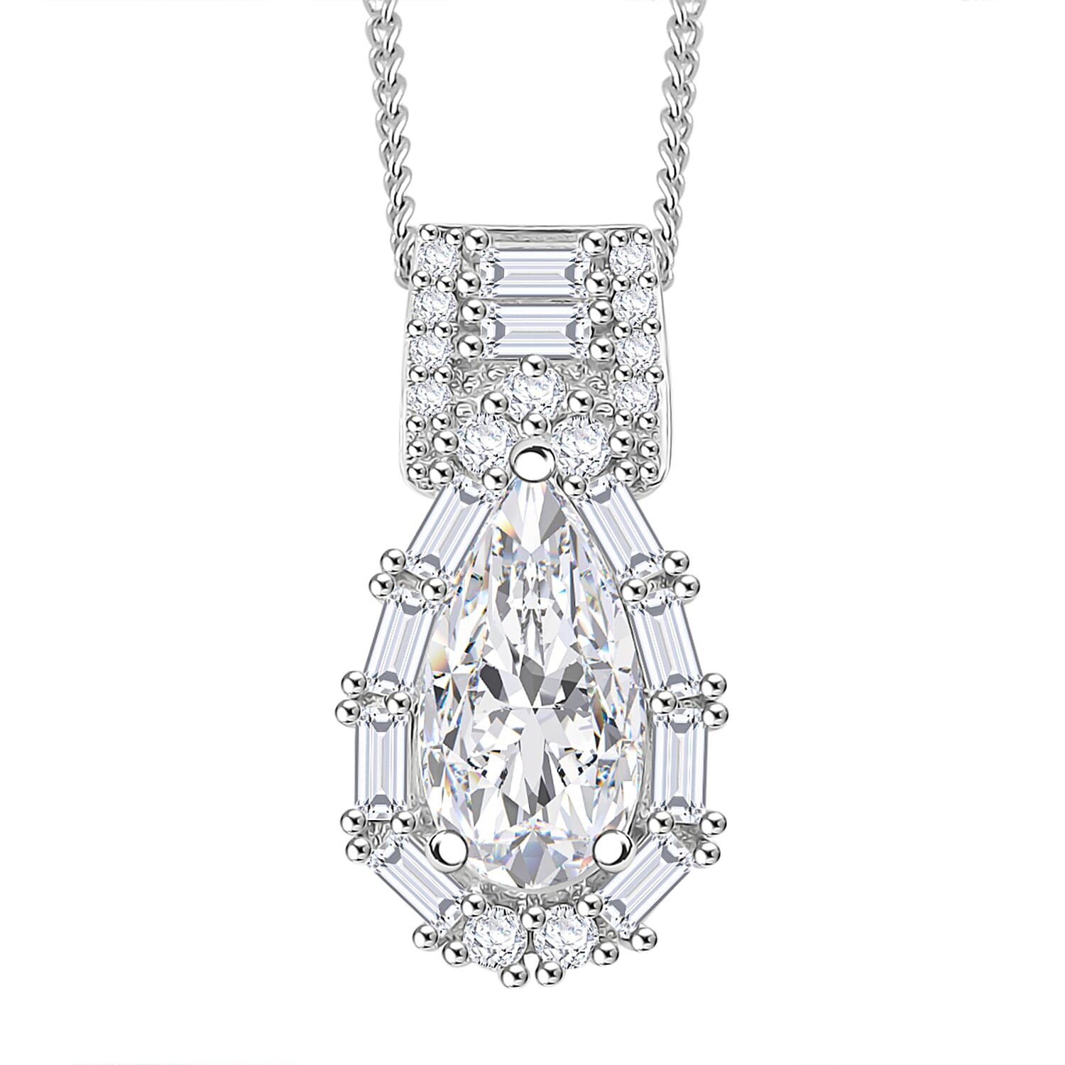 D'Joy Moissanite 2.60 ctw Radiant Majesty Pendant Necklace in Rhodium Over Sterling Silver 20 Inches