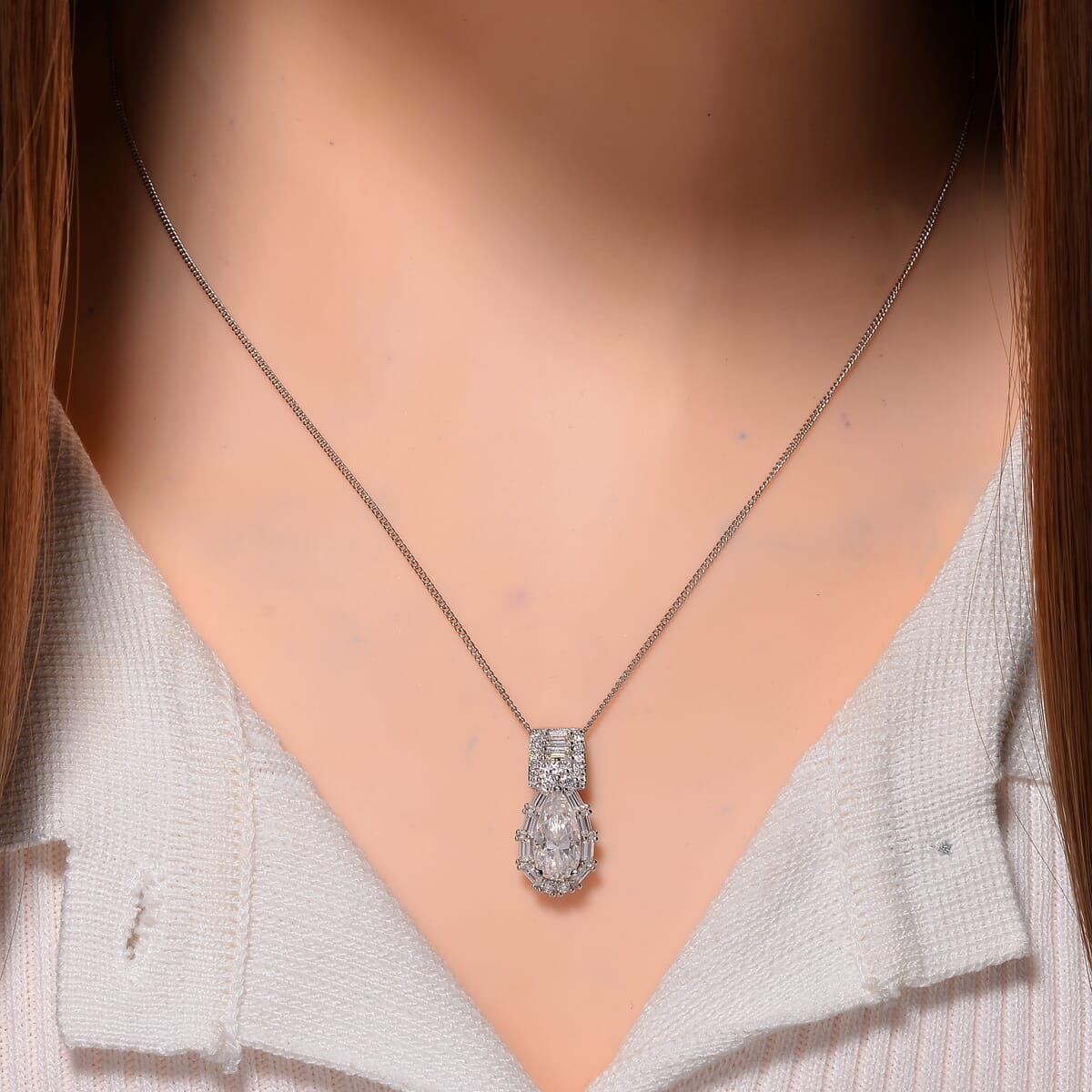 Moissanite 2.60 ctw Pendant Necklace in Rhodium Over Sterling Silver 20 Inches image number 1