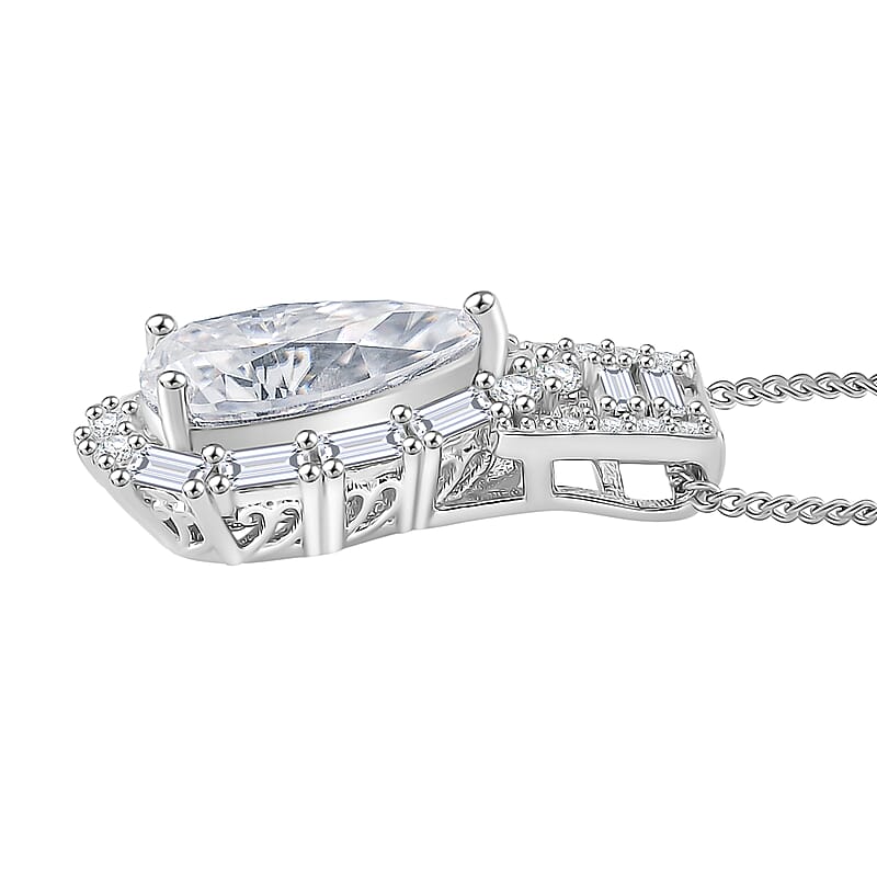D'Joy Moissanite 2.60 ctw Radiant Majesty Pendant Necklace in Rhodium Over Sterling Silver 20 Inches