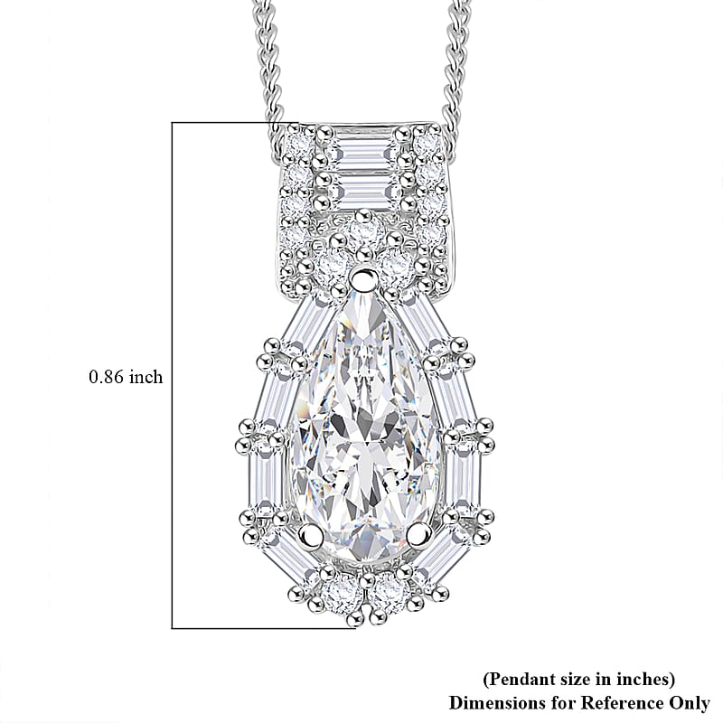 D'Joy Moissanite 2.60 ctw Radiant Majesty Pendant Necklace in Rhodium Over Sterling Silver 20 Inches