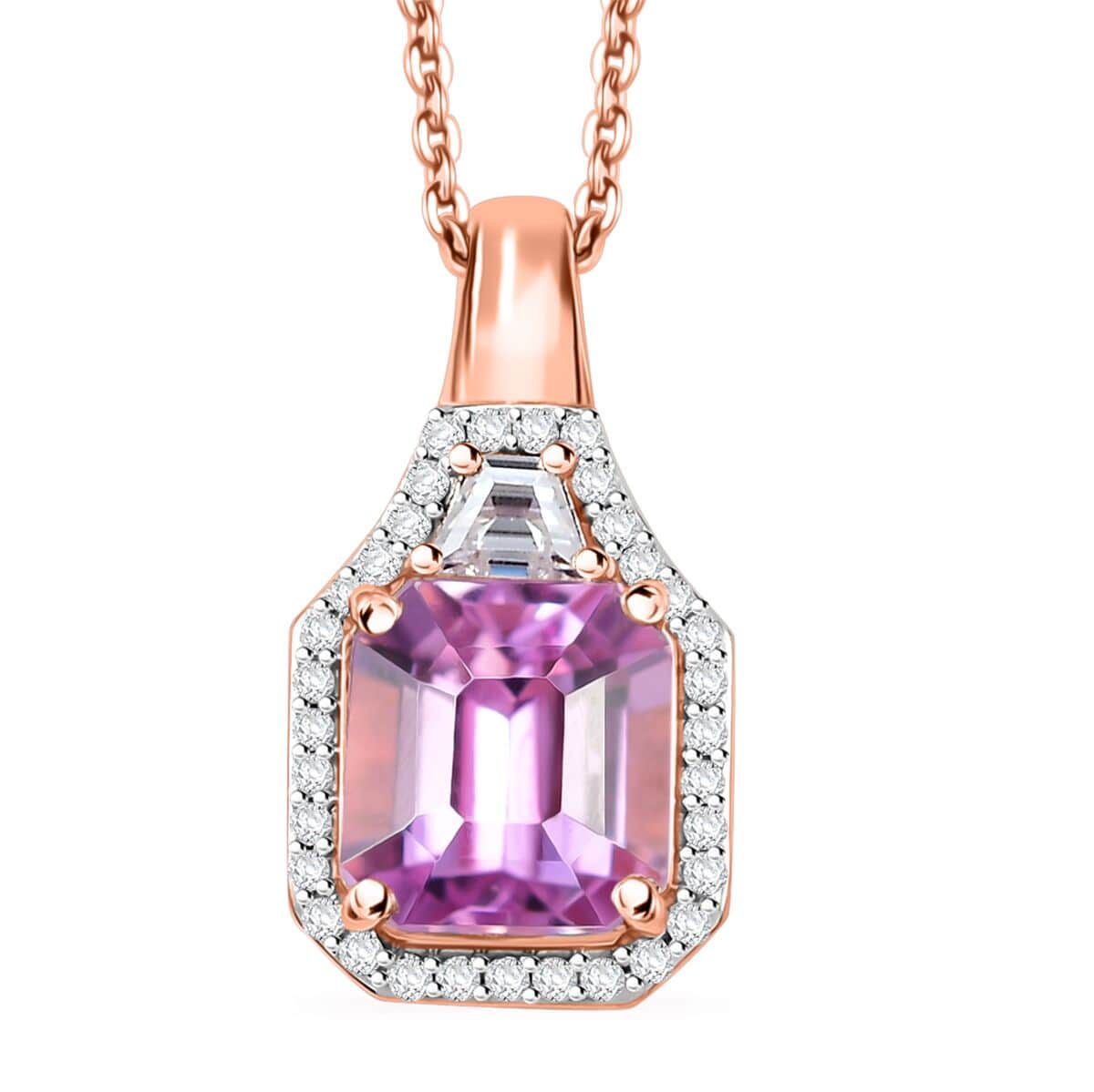 Premium Patroke Kunzite and White Zircon 4.30 ctw Art Deco Pendant Necklace in 18K Vermeil RG Over Sterling Silver 18 Inches image number 0