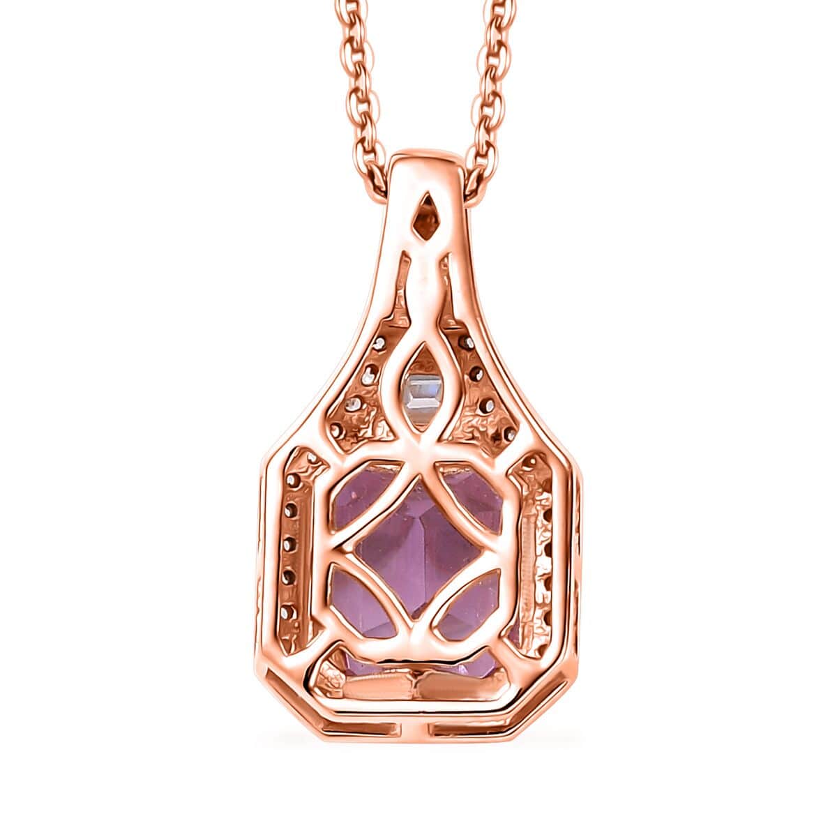 Premium Patroke Kunzite and White Zircon 4.30 ctw Art Deco Pendant Necklace in 18K Vermeil RG Over Sterling Silver 18 Inches image number 4