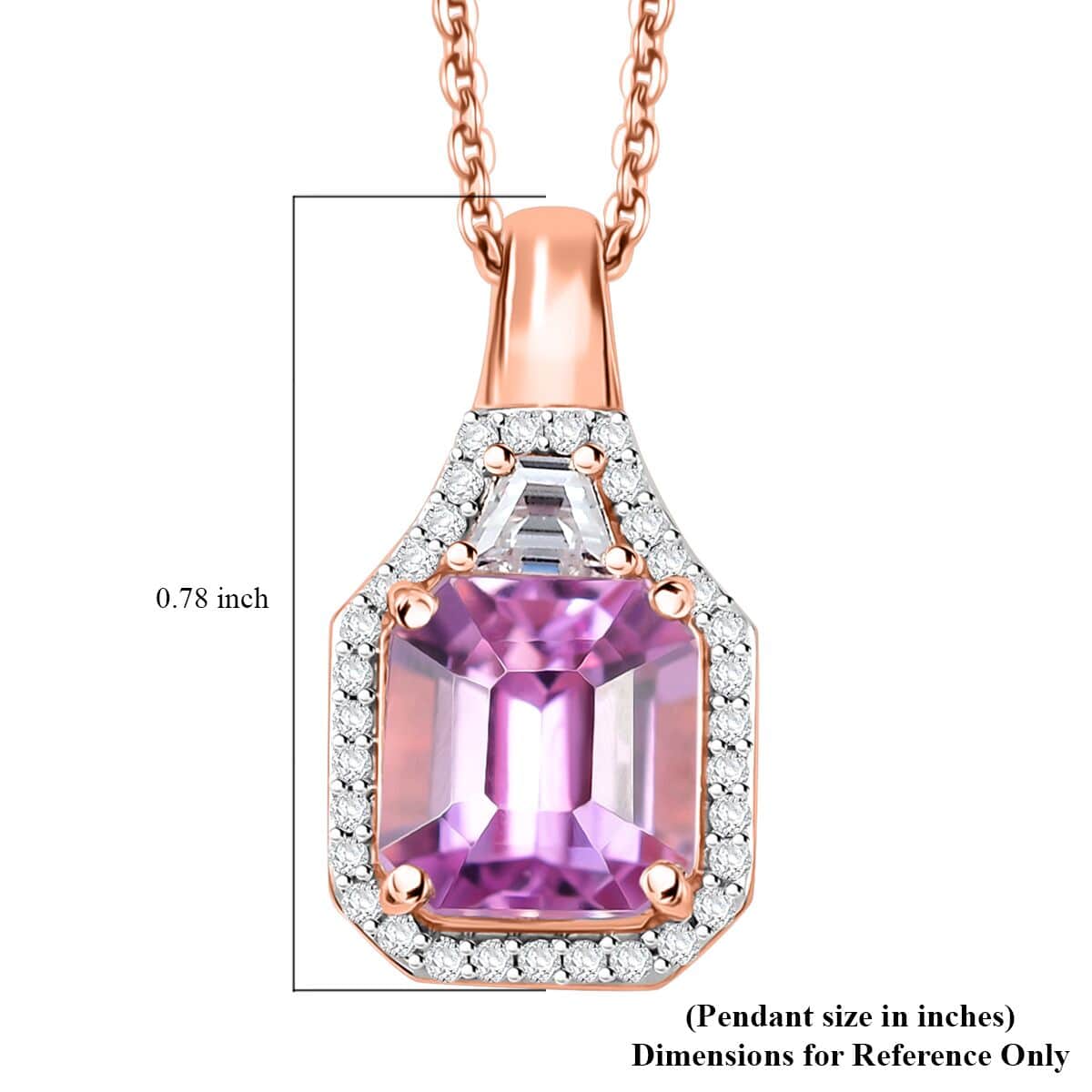 Premium Patroke Kunzite and White Zircon 4.30 ctw Art Deco Pendant Necklace in 18K Vermeil RG Over Sterling Silver 18 Inches image number 6