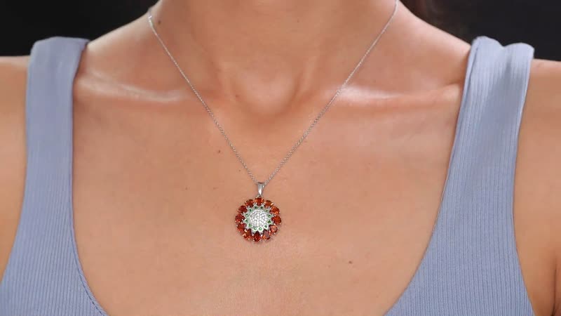GP Italian Garden Collection Premium Santa Ana Madeira Citrine and Multi Gemstone 3.65 ctw Zinnia Flower Pendant Necklace in Rhodium Over Sterling Silver 20 Inches
