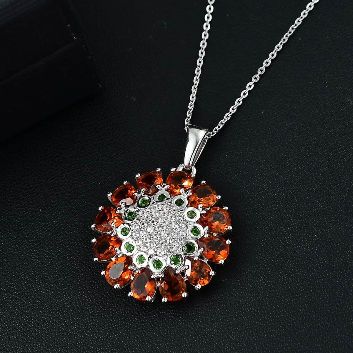 GP Italian Garden Collection Premium Santa Ana Madeira Citrine and Multi Gemstone 3.65 ctw Zinnia Flower Pendant Necklace in Rhodium Over Sterling Silver 20 Inches image number 1