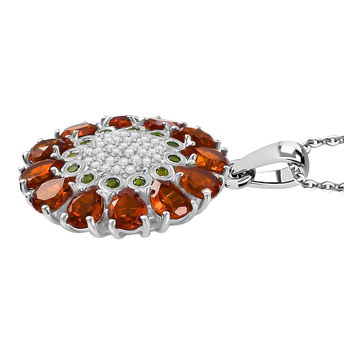 GP Italian Garden Collection Premium Santa Ana Madeira Citrine and Multi Gemstone 3.65 ctw Zinnia Flower Pendant Necklace in Rhodium Over Sterling Silver 20 Inches image number 3