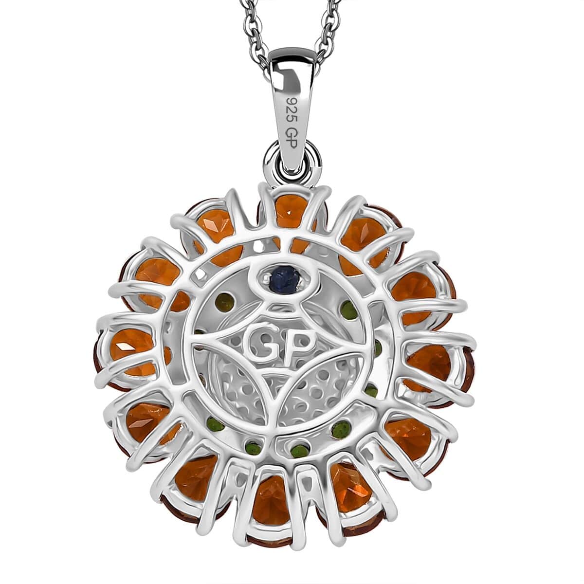 GP Italian Garden Collection Premium Santa Ana Madeira Citrine and Multi Gemstone 3.65 ctw Zinnia Flower Pendant Necklace in Rhodium Over Sterling Silver 20 Inches image number 4