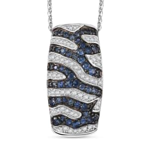 Ceylon Blue Sapphire and Moissanite 2.10 ctw River Flow Pendant Necklace in Rhodium Over Sterling Silver 20 Inches