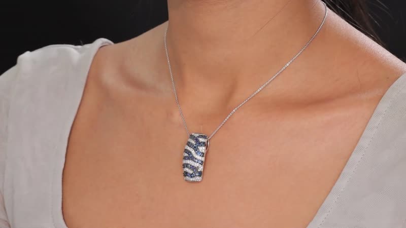 Ceylon Blue Sapphire, Moissanite River Flow Pendant Necklace (20 Inches) in Rhodium Over Sterling Silver 2.10 ctw